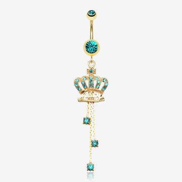 Golden Juicy Crown Sparkle Belly Ring-Teal